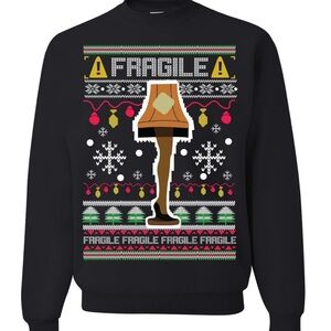 Funny Christmas Sweater Shirt Crewneck “Fragile” Leg Lamp Size Large